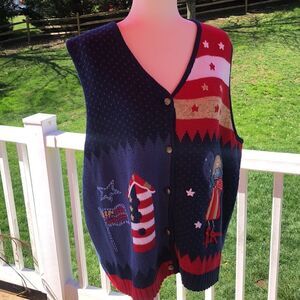 Grandmacore grandma sweater vest Fourth of July 4th women’s 2X plus size